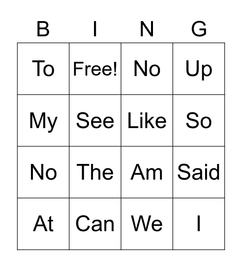 SITE WORDS Bingo Card