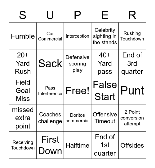 Super Bowl LVI Bingo! Bingo Card