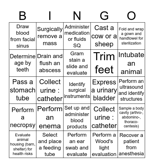 Clinical Skills Year 3 - Mixed B Bingo Card