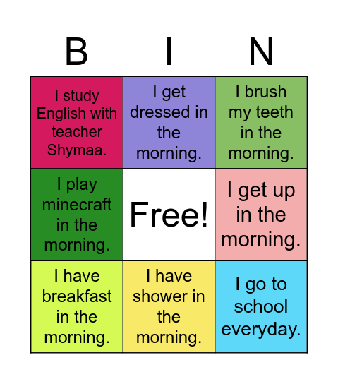 Daily Routine Bingo Card