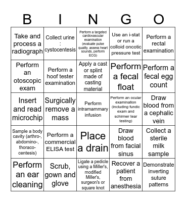 Clinical Skills Year 3 - Mixed E Bingo Card