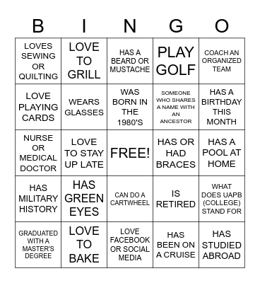 Cornelious-Johnson Family Gathering Bingo Card