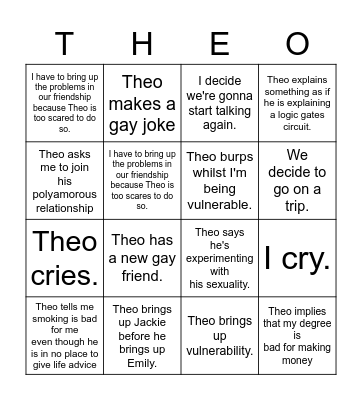 Theo Call Bingo Card
