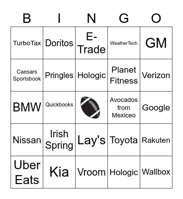 Super Bowl LVI Commercial Bingo Card