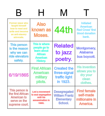 Black History Month Bingo/Trivia Bingo Card