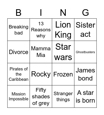 Series/Films Bingo Card