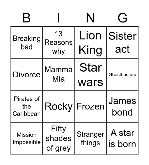 Series/Films Bingo Card