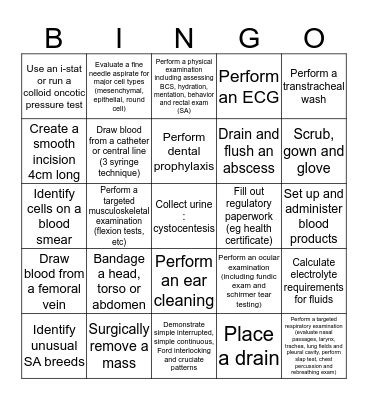 Clinical Skills Year 3 - Small C Bingo Card