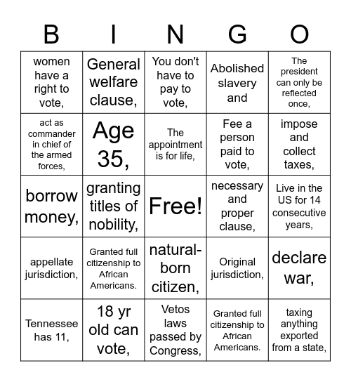 government bingo Card