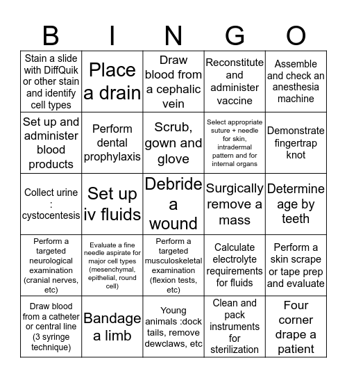 Clinical Skills Year 3 - Small D Bingo Card