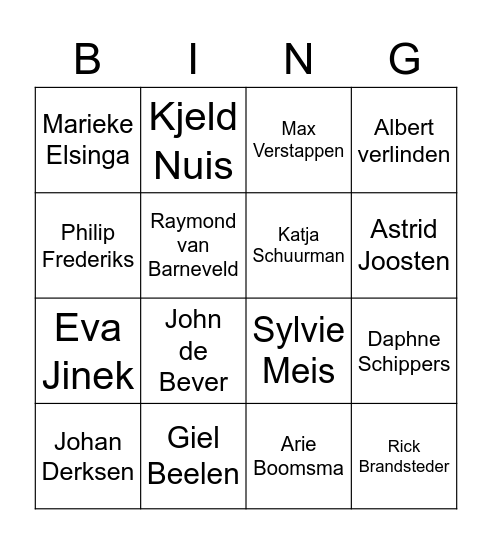 Bekende Nederlanders Bingo Card