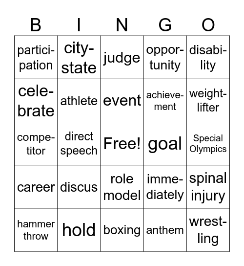 5a L 25-28 Bingo Card