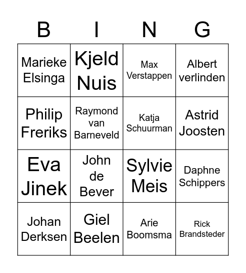 Bekende Nederlanders Bingo Card