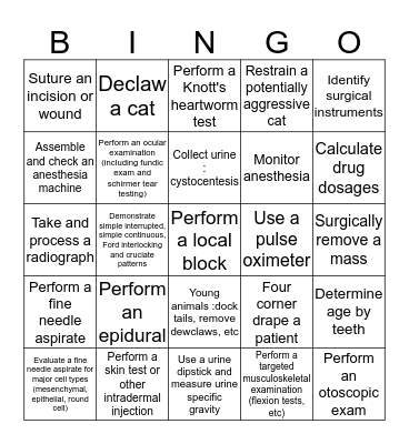 Clinical Skills Year 3 - Small H Bingo Card