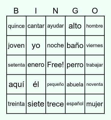 Revisión de vocabulario 2022 Bingo Card