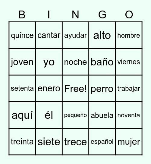 Revisión de vocabulario 2022 Bingo Card