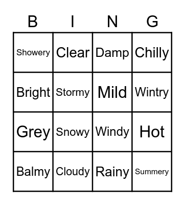 Weather Synonyms! Bingo Card