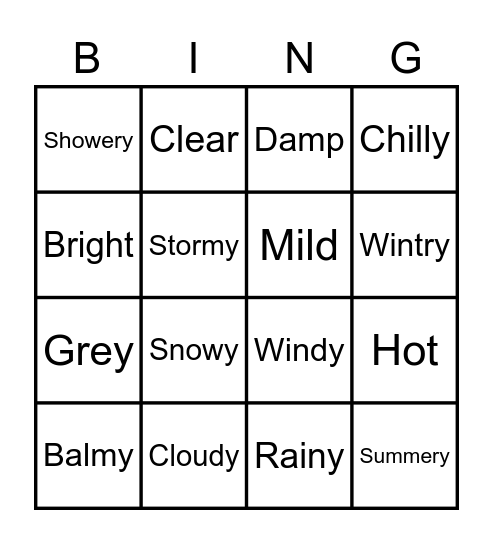 Weather Synonyms Bingo Card