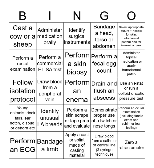 Clinical Skills Year 3 - Large D Bingo Card