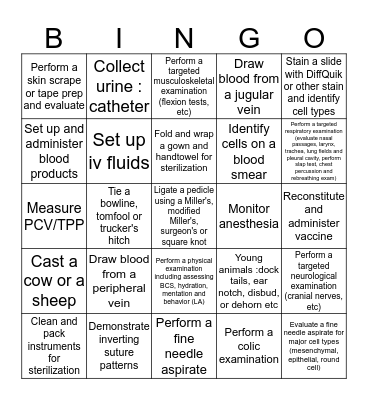 Clinical Skills Year 3 - Large E Bingo Card