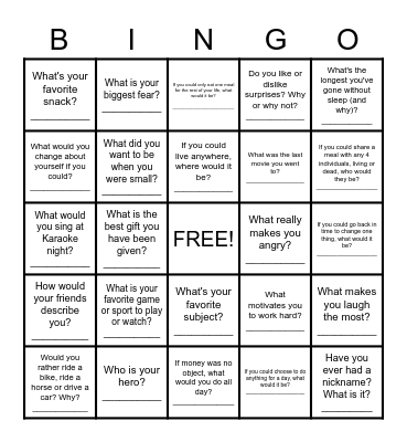 Auto Ice Breaker Bingo Card