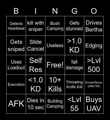 WARZONE BINGO Card