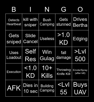 Warzone Bingo Card