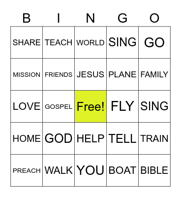 I WANT TO BE A MISSIONARY Bingo Card