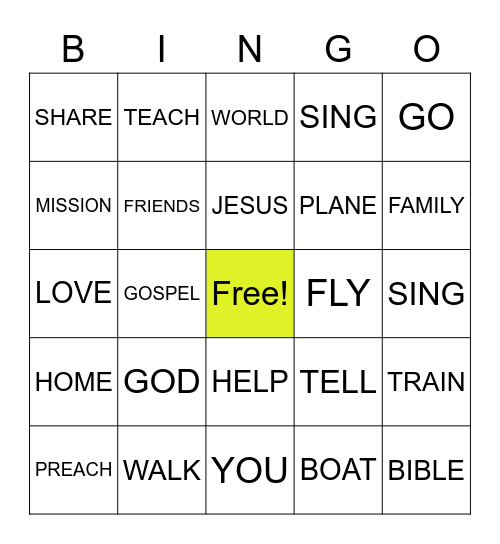 I WANT TO BE A MISSIONARY Bingo Card