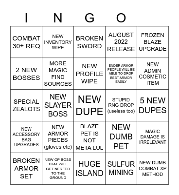 NETHER UPDATE BINGO Card