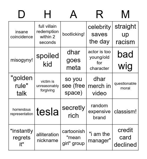 dharminder bingo Card