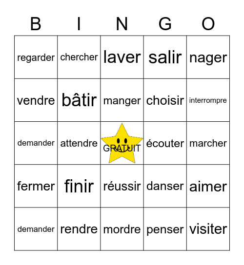 les verbes réguliers Bingo Card