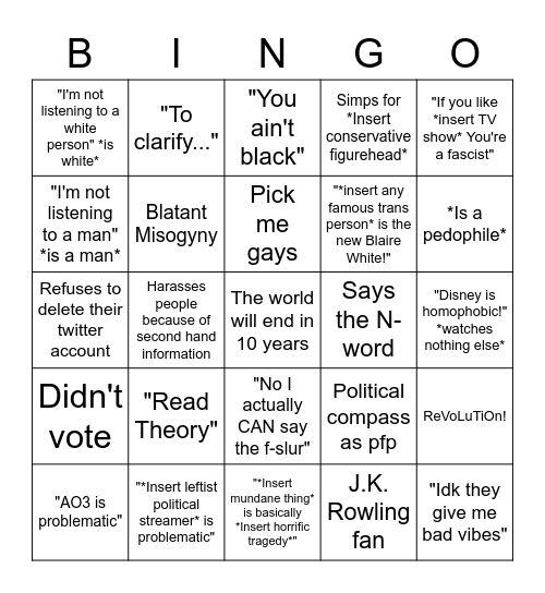 Leftist Bingo Card