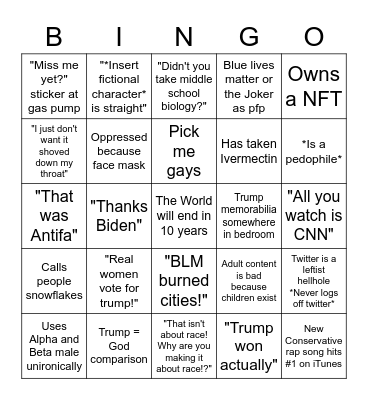 Conservative Bingo Card