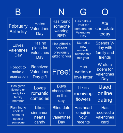 VALENTINES DAY Bingo Card