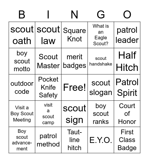 Boy Scouts Bingo Card