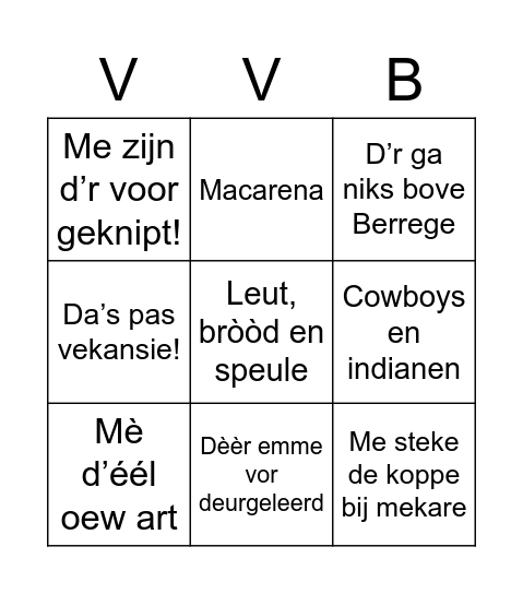 Vriends Vastenavend Bingo Card