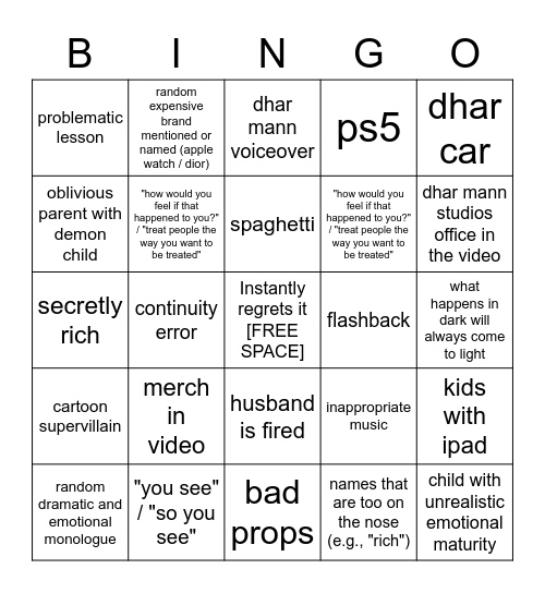 Dhar Mann Bingo v2 Bingo Card