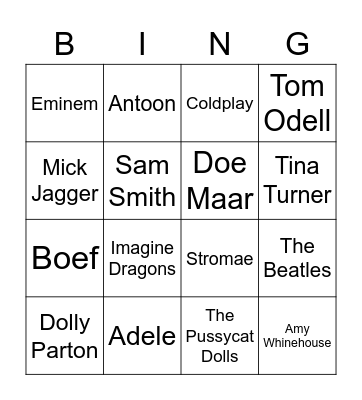 Artiesten Bingo Card