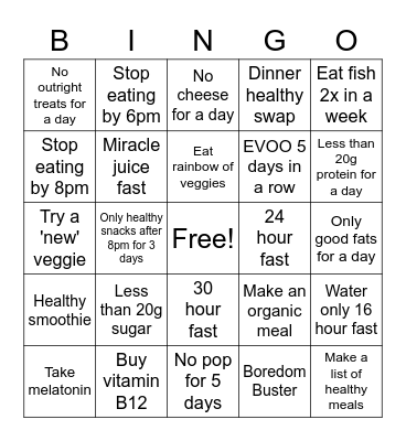Healthy Eating Bingo Card