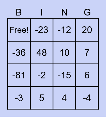 Funny Math Bingo Card