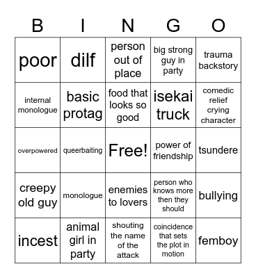 anime Bingo Card