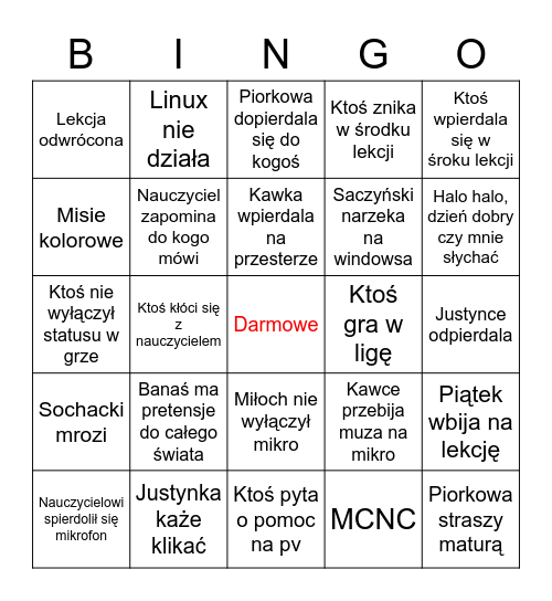 Hucior bingo Card