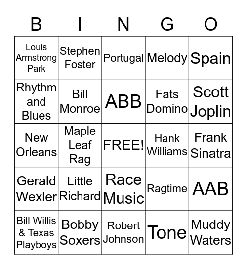 Music Test 1 Bingo Card