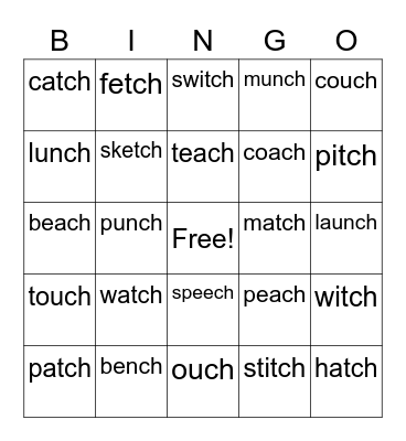 "ch" Bingo Card