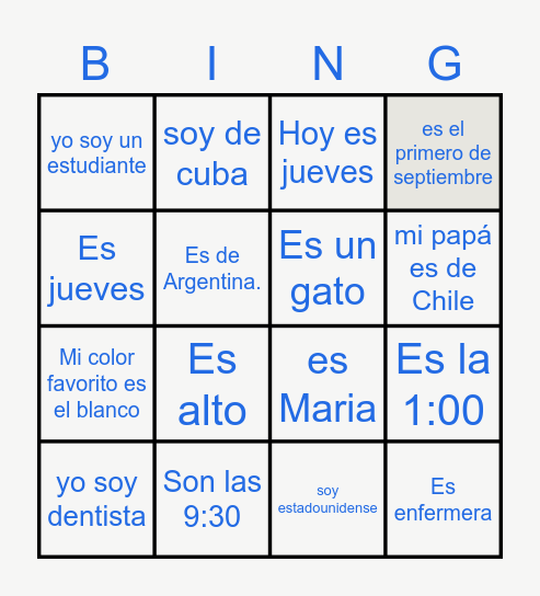 Ser- to be Bingo Card