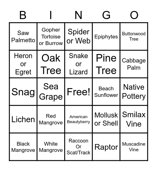 "Harder" Weedon Island Bingo Card