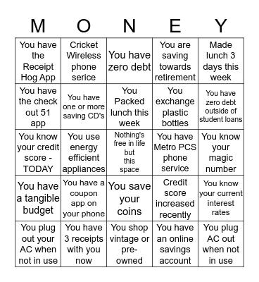 Saved By Grace Bingo Card