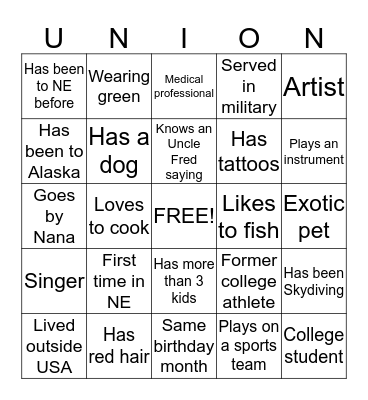 Get To Know You BINGO Card