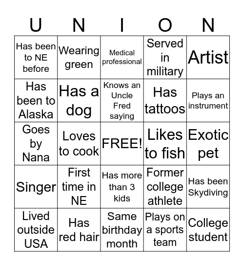 Get To Know You BINGO Card